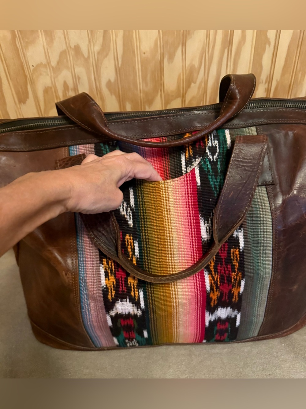 Nena & Co x Rocky Barnes Aztec Print Brown Leather Weekender Bag - Picture 4 of 14